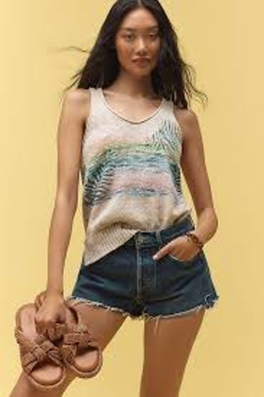 NWT Pilcro Beachy Sweater Tank Ocean Coastal Printed Tropical Womens Small